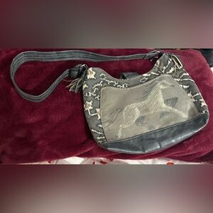 Gray and Black Horse Print Shoulder Bag